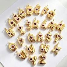 1 Mặt dây chuyền chữ cái hình bong bóng mạ vàng 18K, mặt dây chuyền chữ cái hình trái tim rỗng, mặt dây chuyền chữ cái đầu hình bong bóng phồng, dùng để làm trang sức. - Vàng - Xem 6