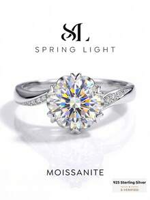 1 chiếc nhẫn bạc 925 đính đá Moissanite 1.0 carat, kiểu dáng cổ điển 6 chấu, thanh lịch và sang trọng, thích hợp làm quà tặng đính hôn, cưới, quà tặng bạn bè, quà sinh nhật, quà kỷ niệm, trang sức cô dâu. - Nhẫn Moissanite sáu chấu - 1ct - Xem 1