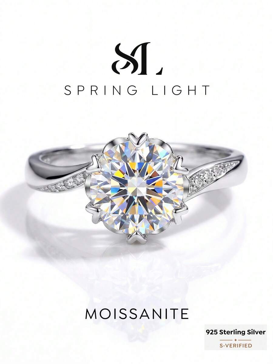 1 chiếc nhẫn bạc 925 đính đá Moissanite 1.0 carat, kiểu dáng cổ điển 6 chấu, thanh lịch và sang trọng, thích hợp làm quà tặng đính hôn, cưới, quà tặng bạn bè, quà sinh nhật, quà kỷ niệm, trang sức cô dâu. - Nhẫn Moissanite sáu chấu - 1ct - Xem 1
