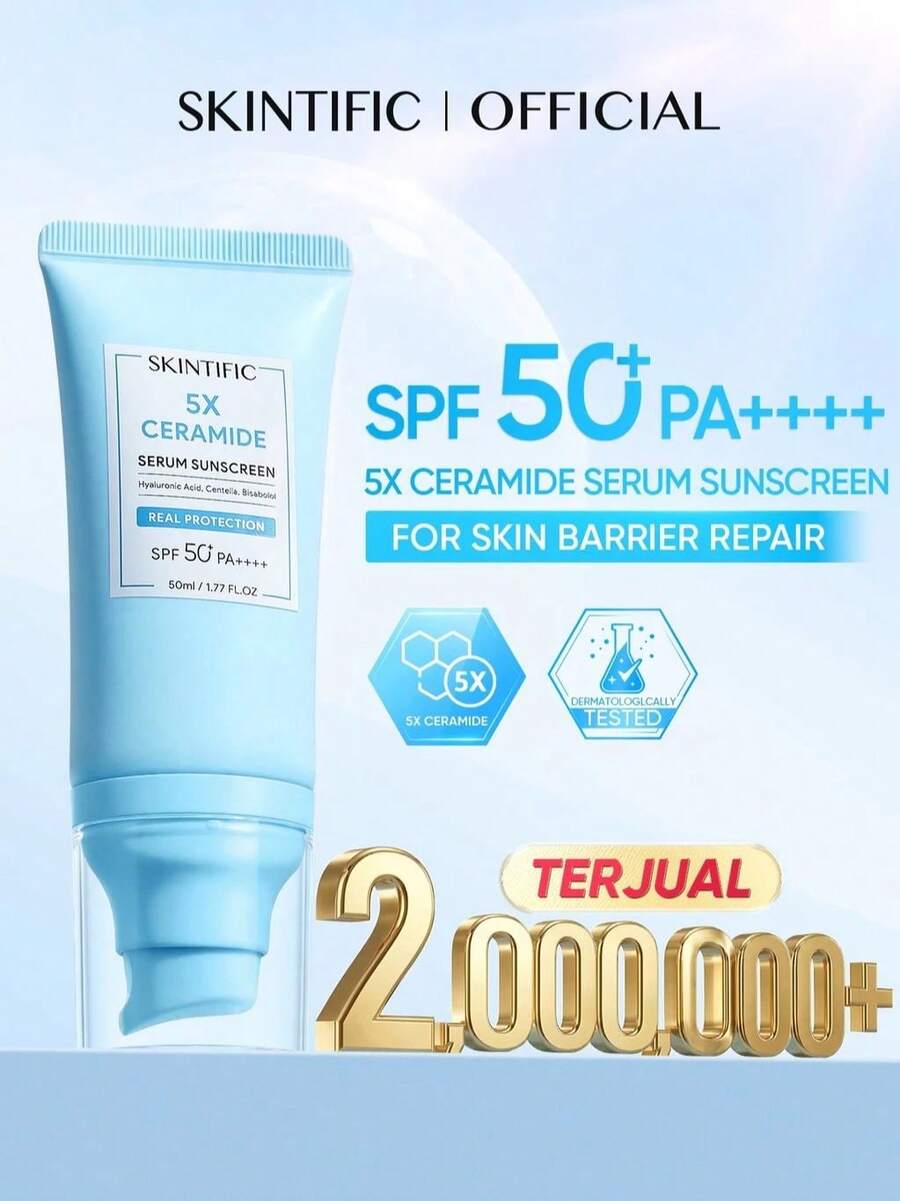 SKINTIFIC 5倍神经酰胺精华防晒霜 SPF50+ PA++++ | 控油不致粉刺,温和不刺激,保护肌肤屏障,保湿二合一护肤防晒霜,兼具晒后修复和提亮效果 - 50g-3 month use - 查看 1