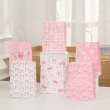 Bolsa de regalo con estampado de lazo rosa - Bolsa de compras de papel kraft adecuada para comercio minorista, boutique, suministros para fiestas y embalaje festivo - Arco - Ver 6