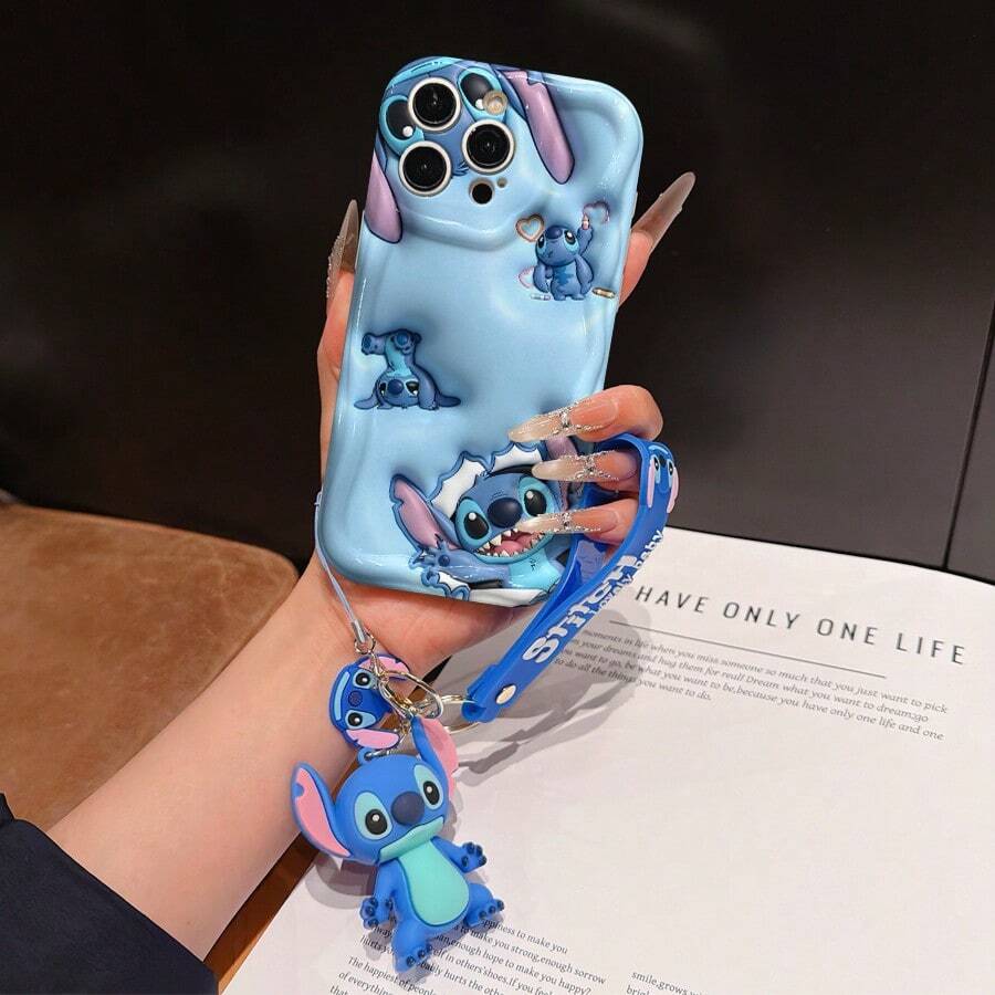 Disney Has Authorized, Phone Case - Chain Set, The Stitch Lilo & Stitch 3D Phone Case Plus A Silicone 3D Stitch Bracelet With Metallic Ring Removable Bracelet, Stitch And Angel Pattern, Compatible With Iphone 17/16/15/14/13/12/11/XS/XR/X Plus Pro Max, A Stylish Cartoon Phone Case, The Perfect Gift Choice, Phone Protection, Durable Phone Cover, Great Gift For Friends And Family - 白色款式A - 查看 1
