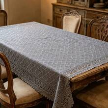 1pc 59.06*86.61inch Grey Elegant 3D Geometric Embroidery Sequin Double-Layer Tablecloth, Embroidered Vintage Table Cover Suitable For Indoor/Outdoor Events, Parties, Weddings, Dinners, Restaurants, Rectangular Tables - Light Grey - View 8