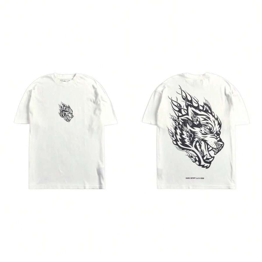 Darcsport T-Shirt With American-Style Scorpion Print, Short-Sleeved, Unisex, American-Style Sports Casual Loose-Fit Printed Cotton T-Shirt Top - T260115 Trắng - Xem 1
