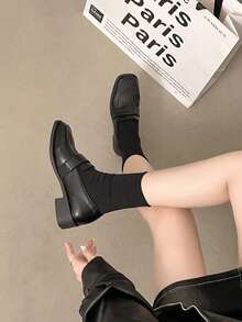2026 Spring/Summer New Retro British Style High Heel Loafers, Black Leather Upper, Chunky Heel, Slip-On, JK School Style, Versatile Commuter Pumps For Women - Black - View 6