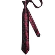 Bộ cà vạt họa tiết Paisley dành cho nam - Bao gồm khăn cài túi áo, khuy măng sét và kẹp cà vạt vàng, thích hợp cho các dịp trang trọng. - Gỗ đỏ - Xem 3