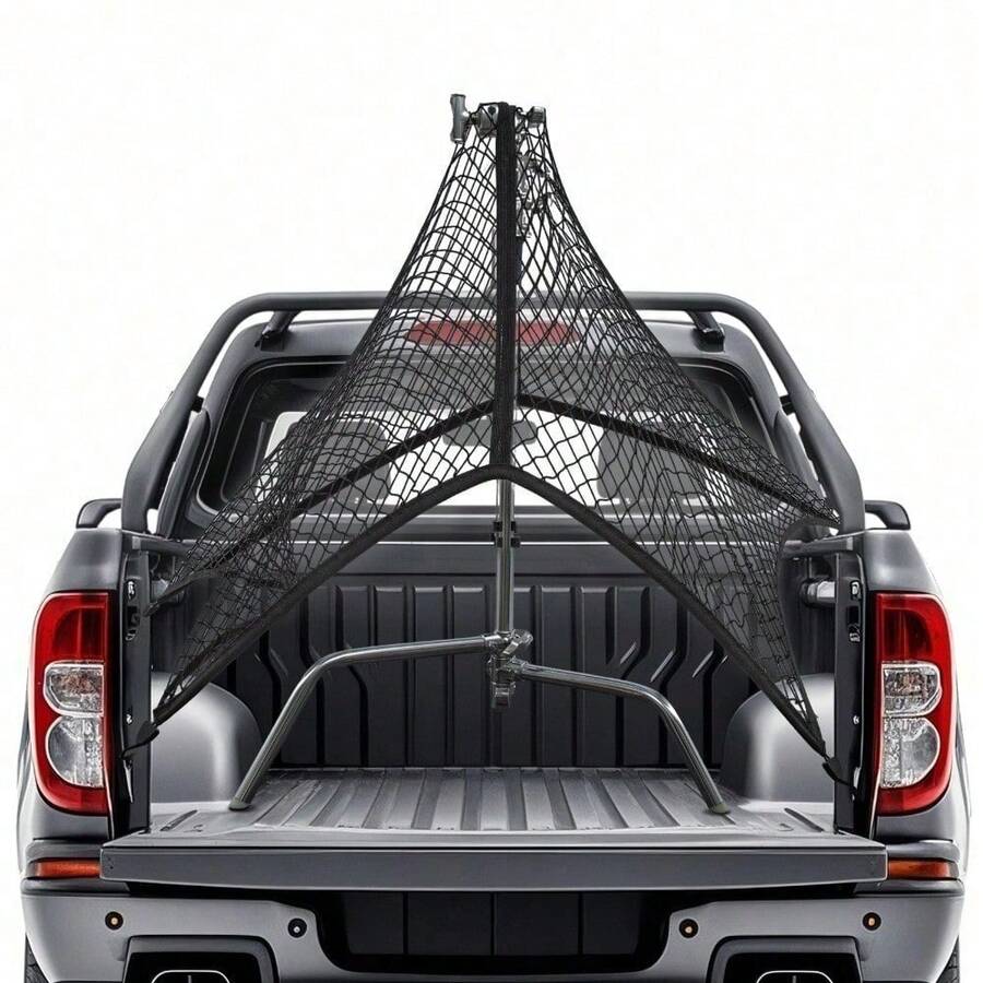 LKW-Gepäcknetz 120x120cm, bis 250x250cm ausdehnbar, Gütergepäcknetz mit 4 Metallverschlüssen für Reise- und Outdoor-Pickups, SUVs und Transportfahrzeuge Einzel-/Doppellager - Schwarz - Übersicht 1