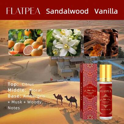 10ml ALB Sandalwood Vanilla Essential Oil Roller, Top Notes Of Bright Citrus Fruit Scent, Mid Notes Of Gentle Orange Blossom, Base Notes Of Creamy Vanilla, Ambergris And Musk, Alcohol-Free, Liquid Ounce, Convenient For Travel And Gift-Giving