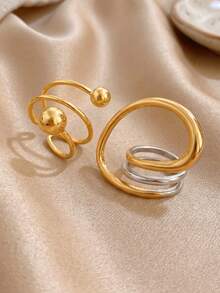 1枚18K镀金不对称造型金戒指，女士戒指，不对称戒指，镀金戒指，独特戒指，适合日常佩戴、约会、海滩、毕业派对、度假。是母亲节礼物、复活节礼物、海滩饰品、夏季饰品、波西米亚风格饰品的理想之选。 - 彩色 - 查看 2