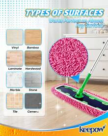 Reusable Microfiber Mop Pads For  - 2 Pack Pink XL Dry Sweeping Cloths &Amp; XL Wet Pads Refills - Heavy Duty Mopping Cloths For Floor Mopping And Sweeping - ColorA - 查看 5