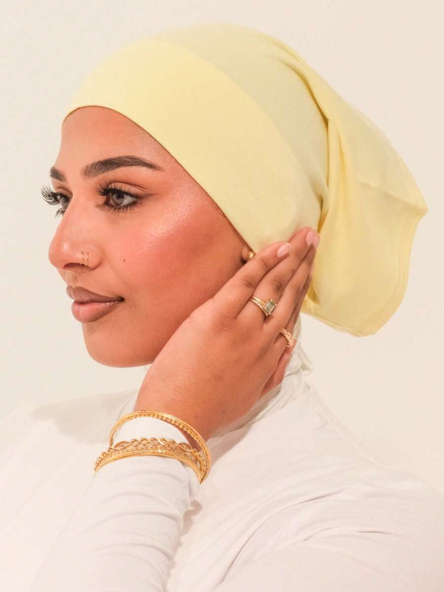 1pc Middle Eastern Arabic Solid Color Classic Minimalist Versatile Hijab Cap Turban Underscarf, Suitable For Daily Life, Festivals, Gatherings, Outdoor Activities,Holiday,Travel Essential - Butter Yellow - View 1