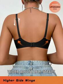 Women's Solid Color Wireless Supportive Bra With Wide Band, Comfortable And Elegant Ladies Lingerie - Black - View 2