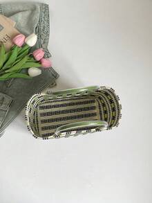 Woven Colorful Tote Basket Bag, Straw Woven Square Bag, Countryside Chic Vacation Women Handbag, Large Capacity - Multicolor - View 8