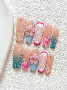 10Pcs Summer Floral Style Handmade Nail Art Set,Unghie Press On,Starfish, Colorful Bubble Beads Nail Art Accessories,Hand Sculpted Pink Five Petal Flower Nail Art Decorations,Blue, Pink And Brown Nail Polish,Fresh And Sweet Style,Comes With Nail Tools(1 Sheets Jelly Stickers+1PC Nail File)3 Sizes Available,Almond Nails, Duck Nails,Coffin Nails,Suitable For Reunion,Daily,Party,Photograph,Play,Spring Summer,Commute Supplies Nails - Nhiều màu - Xem 14