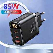 高功率快充墙充套装，85W 欧规插头，2 个 Type-C 接口 + 1 个 USB Type-C 接口，支持 QC4.0 快充，兼容 17 Pro Max/17 Pro/17/Air/16/15/14/13/12/11/XS/XR/8/7/6、S25/S24/S23/S22/S21/S20 Ultra Plus 等机型，阵亡将士纪念日夏季启动 - 查看 1