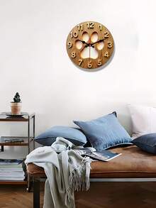 1 pieza Reloj de pared redondo con diseño de huella de perro, de madera redonda de 10/12 pulgadas con movimiento silencioso, funciona con pilas, adecuado para meditación, sala de estar, dormitorio, decoraciones de restaurante - Pilas AA no incluidas, diseño plano 2D - Multicolor - Ver 6