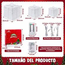 Cajas de Regalo Iluminadas Navidad 3 Piezas, Decoraciones con Brillo Navideño con 50 Luces LED y Control Remoto de 8 Modos, Árbol Navidad Decoración Fiesta Familiar Interior Exterior(Blanco) - Blanco - Ver 8