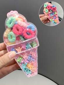 40pcs Floral Print Casual Polyester Elastic Hair Ties, Soft Scrunchies, Bangs & Flyaway Hair Clips - Multicolor - View 10