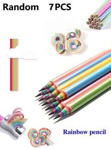 7支装彩虹铅笔，HB笔芯，纸质彩虹铅笔，书写铅笔，小学文具，学习用品，返校季，节日礼物 - 預設 - 查看 13