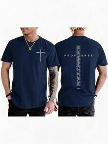 Men Vintage Christian Cross Bible Verse Tee, Jesus Faith Inspirational Cotton Short Sleeve Streetwear Top, Daily Gift For Boyfriend Husband - 藏蓝色 - 查看 6