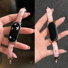 1条女士夏季度假风山茶花镀层金属表带，兼容小米手环8 Pro/9 Pro、小米手环3/4/5/6/7、8/8 NFC/9/9 NFC/10/10 NFC、Watch4/Watch5 - 玫瑰金 - 查看 3