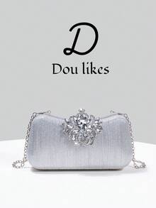 1pc Silver Sequin Luxury Crystal Elegant Evening Clutch, Sequin Handbag, Fashionable Handheld Bag, Ideal Gift For Women, Suitable For Parties, Weddings And Banquets - Silver - View 1