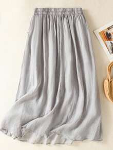 Jupe évasée vintage artistique polyvalente pour l'été, style décontracté brodé pour femmes - Gris pâle - Voir 11