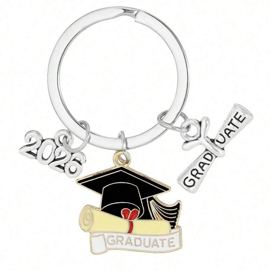 1 pieza Llavero unisex de graduación 2025, llavero con dije de gorra de graduación de esmalte lindo, regalo de graduación, regalos para madre, padre, graduado y maestro - Multicolor - Ver 1