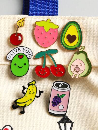 1/8 chiếc ghim cài áo hình trái cây hoạt hình sáng tạo, hình giọt dầu, quả bơ, dâu tây, quả anh đào, phụ kiện đa năng, quà tặng cho học sinh và các cặp đôi.