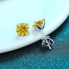 1 Đôi bông tai bạc Sterling S925 dành cho nữ, đính đá Moissanite tròn 0.2CT/0.3CT/0.5CT/0.8CT/1CT/2CT/3CT, kiểu 4 chấu, thích hợp đeo hàng ngày, kèm hộp quà. - Một cặp - Xem 16