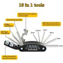 Bike Tool Kit, 16 In 1 Bike Multitool, Fold Bicycle Tool Kit, Mountain Bike Repair Kit, Routine Maintenance And Emergency Repairs - Black - View 7