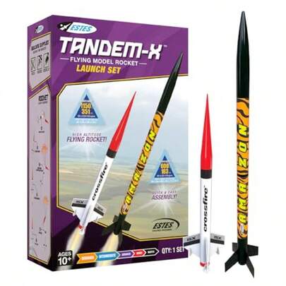 1469 Tandem X Rocket-Building Kit Beginner Flying-Rocket Model Kit For Ages 10+ Includes Launch Pad And Controller