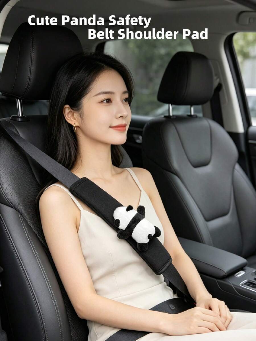 KUYILIAN 2 miếng đệm vai dây an toàn hình gấu trúc dễ thương bằng vải nhung, mềm mại và thoải mái, phù hợp với mọi loại xe ô tô. - Nhiều màu - Xem 1