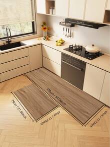 1pc/2pcs Set Faux Wood Grain Minimalist Silicone Bathroom Mat - Absorbent Mildew Resistant Rectangular Floor Protector - Multicolor - View 15