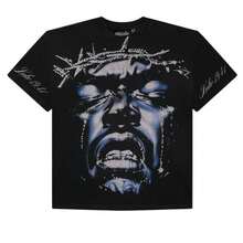 HELLSTAR Men's Crown Of Thorns Jesus Portrait Rhinestone Graphic Oversized T-Shirt, Casual Cotton Short Sleeve Tee - Black - View 1