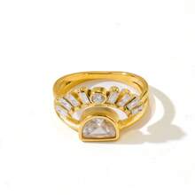 VKHK 1 chiếc nhẫn hình mặt trời bằng thép không gỉ mạ vàng 18K, đính đá Zirconia sáng bóng, thích hợp cho nữ đeo hàng ngày và trong các dịp cưới hỏi, làm quà tặng. - chiếc nhẫn kim cương - Xem 9