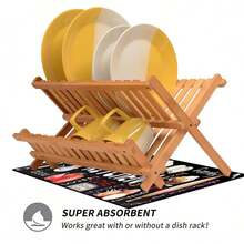 1 pieza Alfombrilla de secado de platos y tazones para la cocina con estampado de patrón de café, súper absorbente que oculta las manchas, con respaldo de goma, multiusos para comedor y cocina, adecuada para cafetera, tazones, platos y rejilla de secado - HL LSD604 - Ver 4