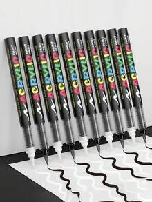 8 piezas Flysea Marcadores de pintura acrílica negro y blanco, sistema de tinta libre con punta de pincel a base de agua, marcadores acrílicos para pintar rocas, piedras, cerámica, vidrio, madera, lienzo, suministros de manualidades y arte DIY - A - Ver 1