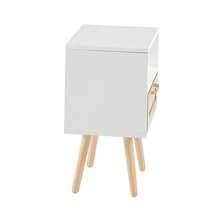 Rattan Side Table With Drawer And Solid Wood Legs, Modern Bedside Table, Side Table For Living Room, Bedroom, White - H55/W40/D30 Cm - White + Natural Wood Color - View 8