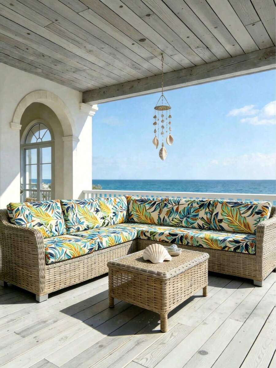 1 chiếc vỏ đệm ghế sofa co giãn họa tiết lá rừng nhiệt đới, chất liệu polyester, bọc toàn bộ, chống bám bẩn, thích hợp cho sân hiên, vườn, bãi biển và nhiều dịp khác, bán lẻ từng chiếc, không phải cả bộ sofa.