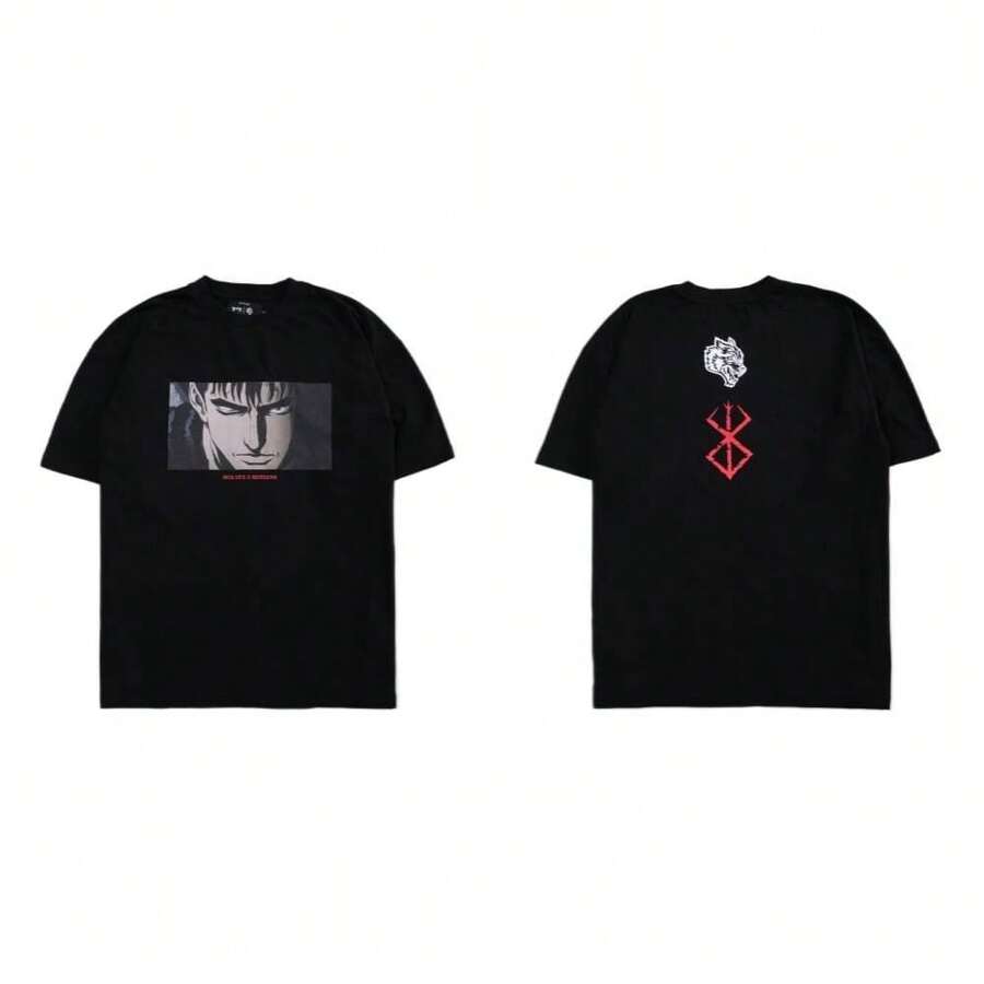 Darcsport T-Shirt, Pure Cotton, Round Neck, Short Sleeve, Printed Training Top - T250809黑色 - 查看 1