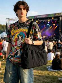 大容量二合一单肩手提包，通勤多功能，空间宽敞，经久耐用，可重复使用，实用手提包 - 彩色 - 查看 3