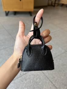 1个迷你贝壳手提包造型PVC多功能钥匙扣挂件，拉链封口，时尚复古女士包包挂饰，汽车装饰，耳机收纳包，女士钱包迷你钱包小钱包零钱包旅行必备夏季黑色包包节日毕业教师节礼物生日礼物母亲节礼物 - 黑色 - 查看 4