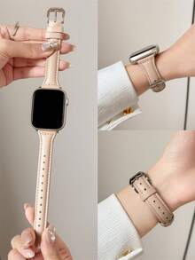 实心PU表带，兼容 42mm、38mm、40mm、41mm、44mm、45mm、46mm、49mm，时尚智能手表替换表带，适用于Series Ultra2、Ultra SE2、SE 11、10、9、8、7、6、5、4、3、2、1等型号，女士款，可作为学生返校礼物 - 杏色 - 查看 8