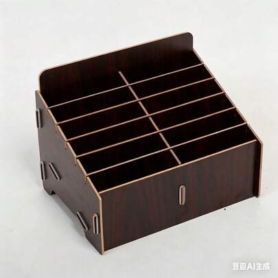 1pc12- 24-36-48-60Grid Wooden Phone Holder Box, Cell Phone Storage Box, Mobile Phone Management Organizer, Desktop Finishing Storage Box, For Office School Supplies