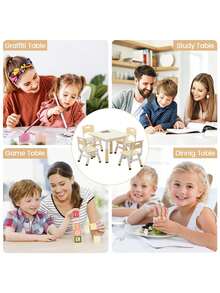 Juego de mesa y 4 sillas infantiles ajustables – Patas antideslizantes – Superficie para dibujar y fácil de limpiar – Incluye almacenamiento – Ideal para leer, dibujar, jugar y comer en hogar - / - Ver 3