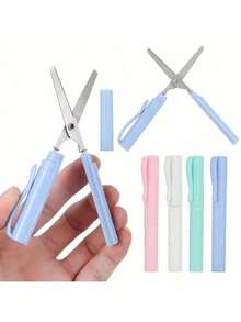 2-In-1 Foldable Scissors, Creative Stationery, Mini Folding Student Art Scissors, Portable Multifunctional Scissors Blade, Office School Supplies - Pen-Style Design, Suitable For Students And Crafts, Available In Orange, Light Green, White, Pink, Blue - Multicolor - View 1