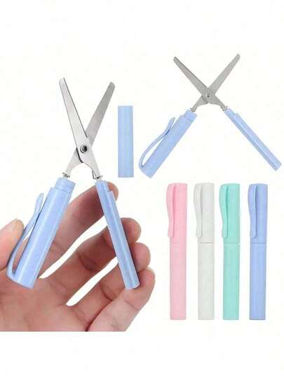 Kéo gấp 2 trong 1, văn phòng phẩm sáng tạo, kéo nghệ thuật mini gấp gọn dành cho học sinh, lưỡi kéo đa chức năng cầm tay, đồ dùng văn phòng phẩm và trường học - Thiết kế kiểu bút, phù hợp cho học sinh và làm thủ công, có các màu cam, xanh lá nhạt, trắng, hồng, xanh dương.