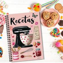 Cute Hand-Drawn Kitchen Elements Recipe Spiral Notebook, Cover Features Vintage Mixer, Ingredients, Etc., Exquisite And Eye-Catching. Suitable For Home Chefs To Record Kitchen Diary, Develop Cooking Plans, Also Can Be Used As Study Notes, An Excellent Choice For Self-Use Or Gift. - L - View 6