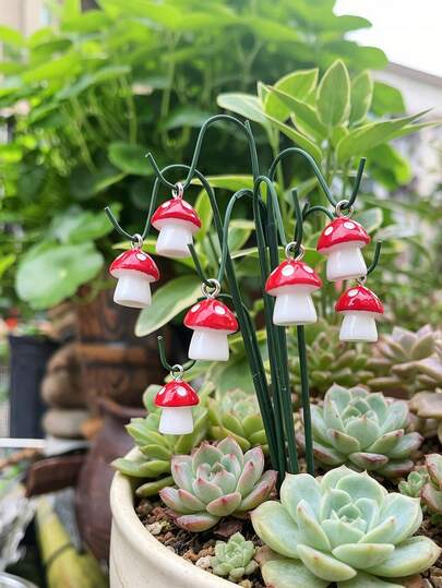 20支/10支树脂花园装饰插杆，盆栽植物装饰，表面光滑易于维护，适合家居桌面或花园盆栽植物，为花园增添氛围，逼真的蘑菇造型，节日礼物，园艺爱好者礼物